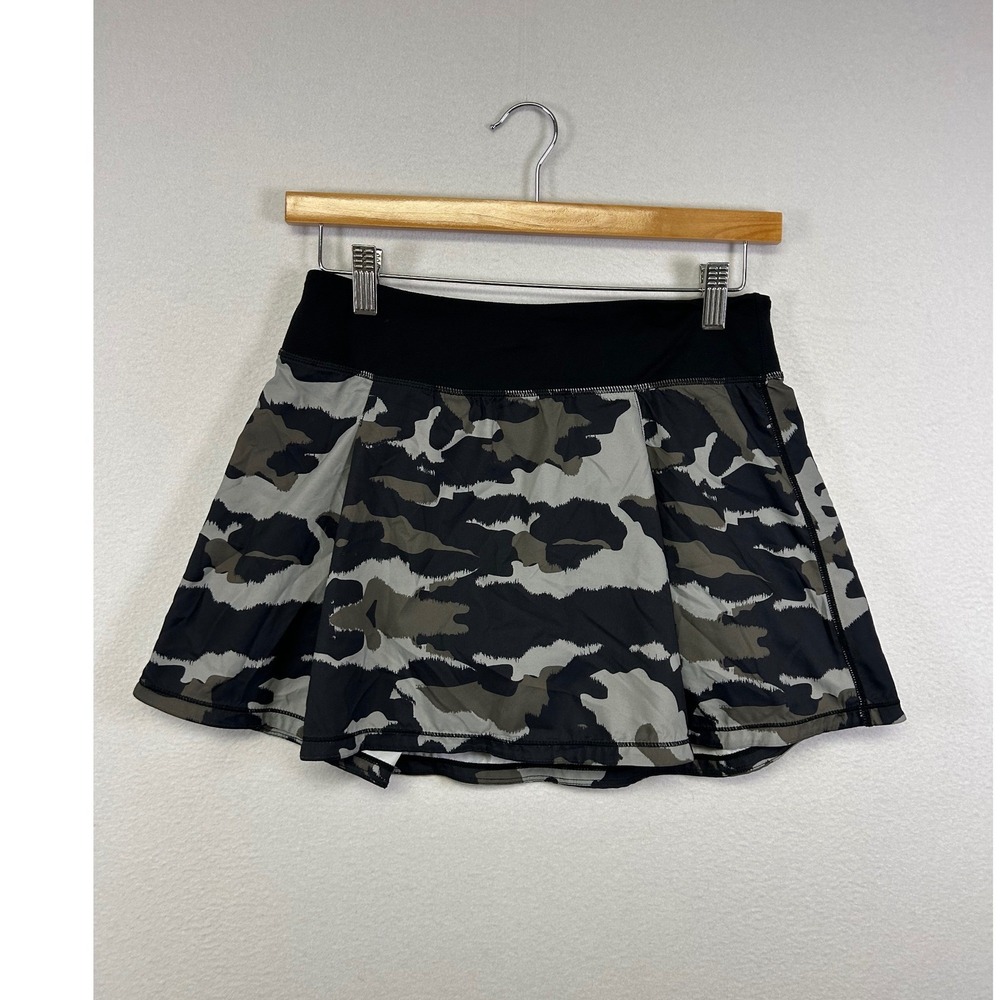 Sporty Camo Mono B Womens Size S Green Grey Athletic Skort Zip Pocket AP-A1214